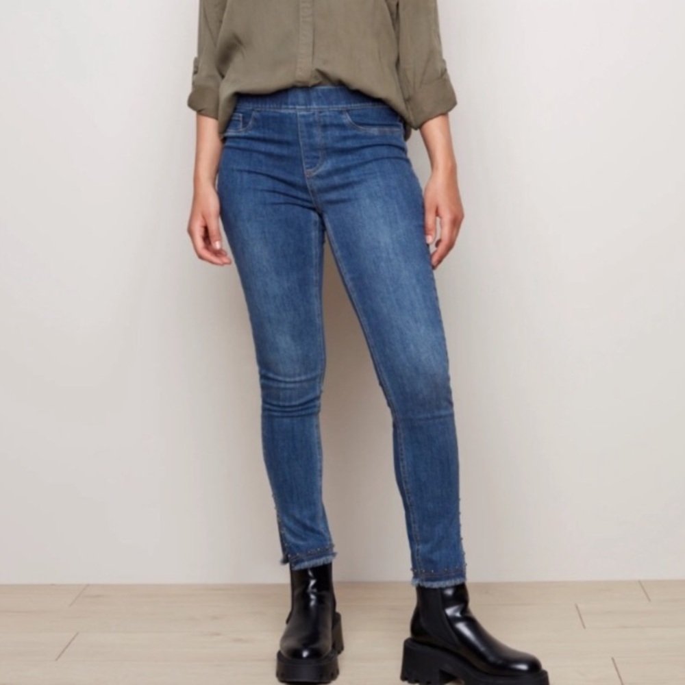 Charlie B Pull-on Skinny Denim Jeans, Raw Hem - Picture 3 of 15